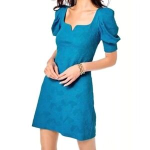 Lilly Pulitzer Feona Teal Bay Knit Dress LARGE Pucker Jacquard Puff Sleeve NWOT